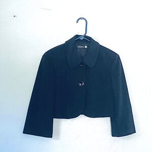 Peserico Blazer Size 40 US 4 XS Black Croppedo Two Button Round Collar Italy